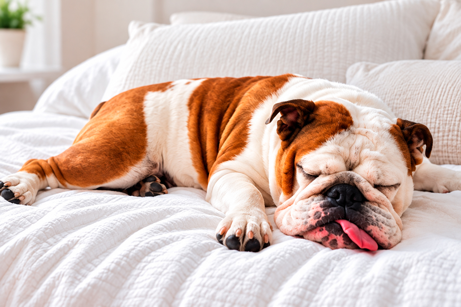 Bulldog Inglês descansando em ambiente interno